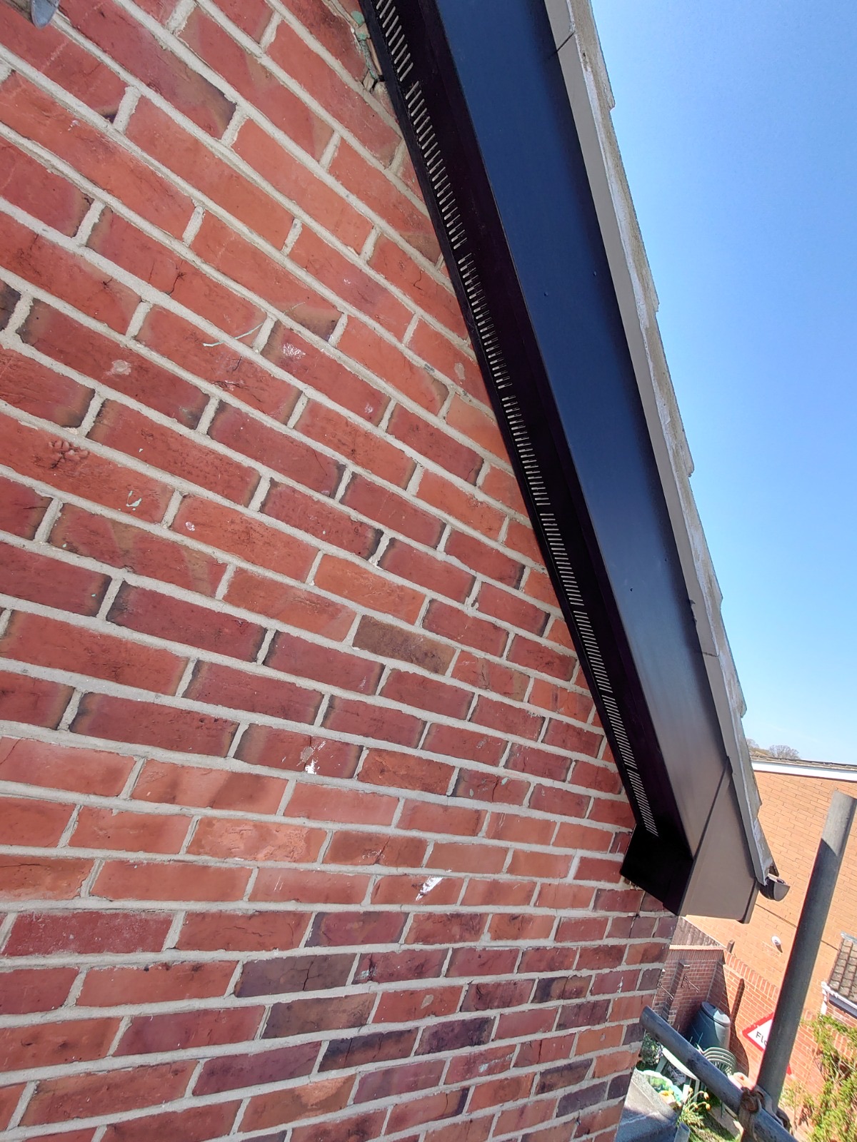 Close-up of a new vented uPVC soffit